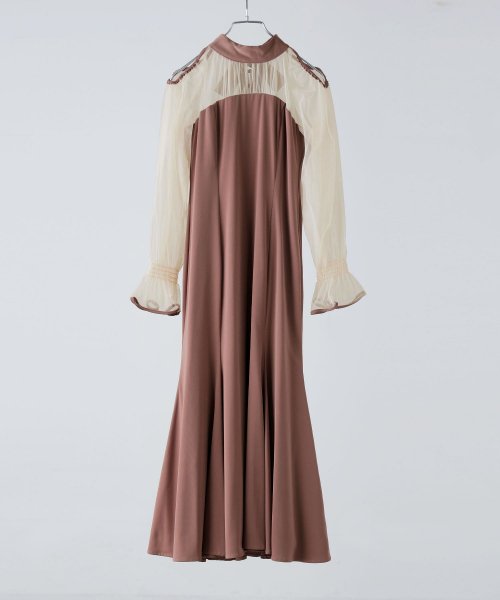 etoll. エトル カットアウトマーメイドドレス ワンピ ワンピース ドレス オケージョン 長袖 オケワンピ マーメイドワンピ シフォン ロング マキシ丈 ハ 5cm エトル