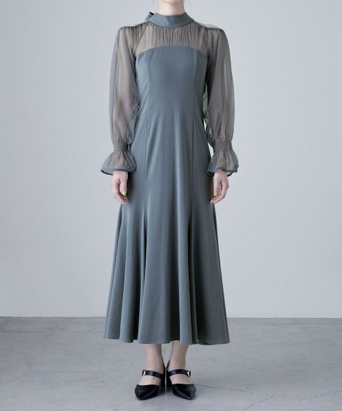 etoll. エトル カットアウトマーメイドドレス ワンピ ワンピース ドレス オケージョン 長袖 オケワンピ マーメイドワンピ シフォン ロング マキシ丈 ハ 5cm エトル