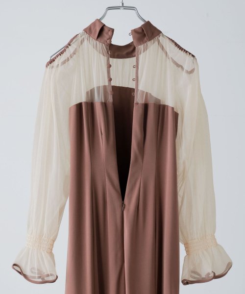 etoll. エトル カットアウトマーメイドドレス ワンピ ワンピース ドレス オケージョン 長袖 オケワンピ マーメイドワンピ シフォン ロング マキシ丈 ハ 5cm エトル