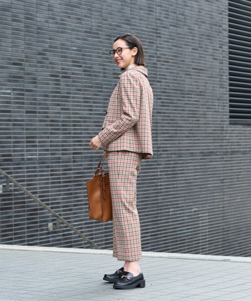 【お出かけ服】後ろウエストゴム のびのびチェックのクロップドパンツ【MIROGLIO LANA】 