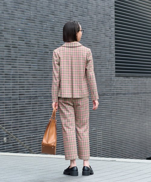 【お出かけ服】後ろウエストゴム のびのびチェックのクロップドパンツ【MIROGLIO LANA】 