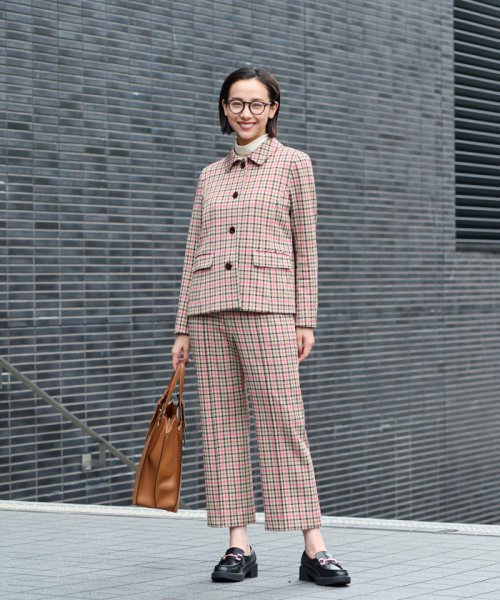 【お出かけ服】後ろウエストゴム のびのびチェックのクロップドパンツ【MIROGLIO LANA】 
