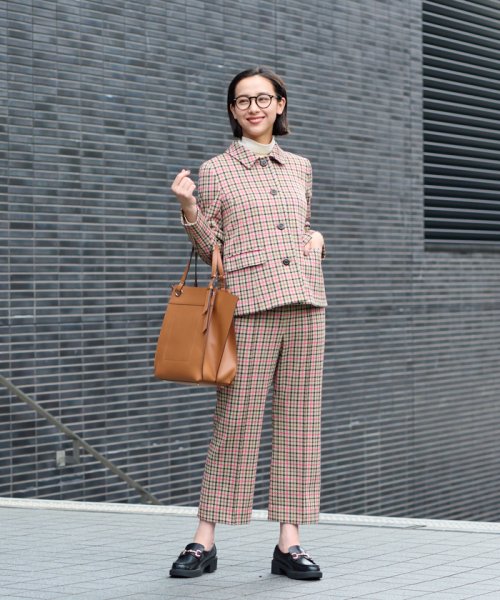 【お出かけ服】後ろウエストゴム のびのびチェックのクロップドパンツ【MIROGLIO LANA】 