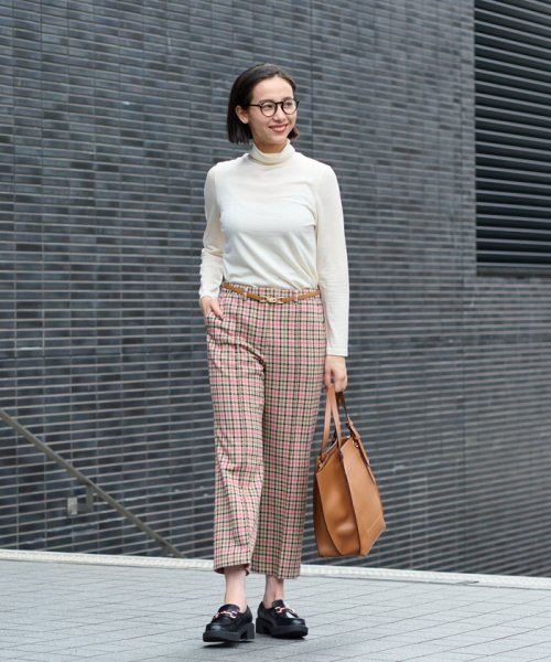 【お出かけ服】後ろウエストゴム のびのびチェックのクロップドパンツ【MIROGLIO LANA】 