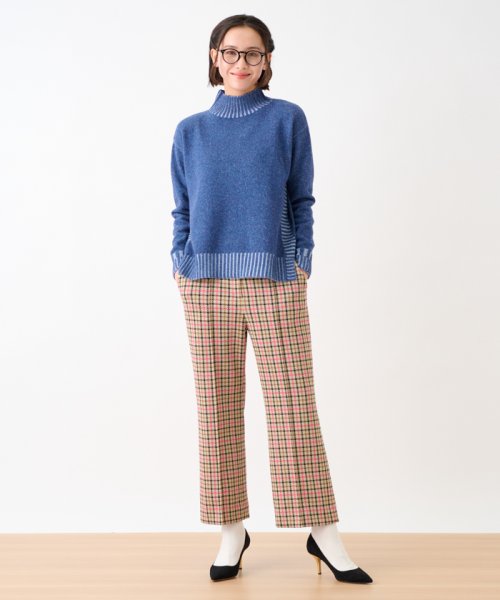 【お出かけ服】後ろウエストゴム のびのびチェックのクロップドパンツ【MIROGLIO LANA】 