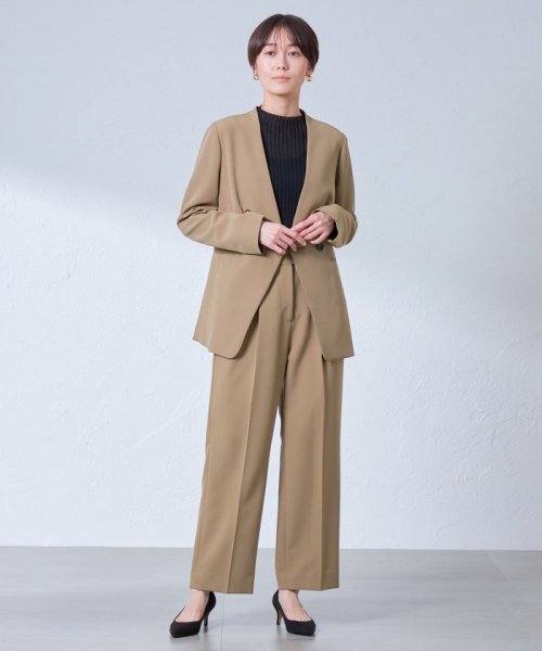 【NAVY】【着心地抜群/セットアップ】ダブルボタンノーカラージャケット 