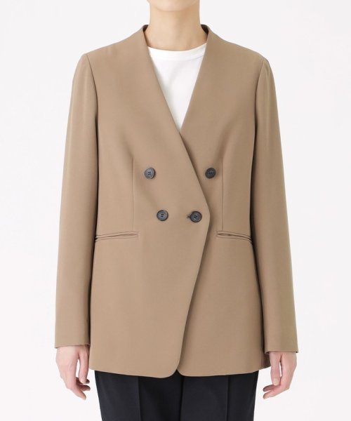 【NAVY】【着心地抜群/セットアップ】ダブルボタンノーカラージャケット 