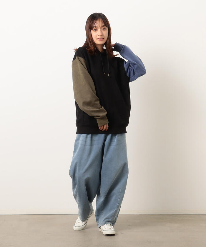 ストレッチデニムワイドテーパードパンツ