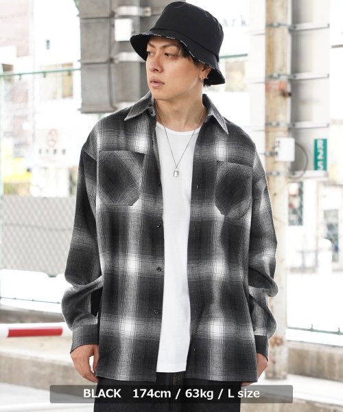 1111clothing(ワンフォークロージング)/チェックシャツ メンズ オーバーシャツ レディース 長袖 オンブレ チェック シャツ トップス レギュラーカラー 羽織り ビッグシャツ 長袖シャツ 大きいサイズ/img16