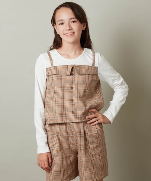 a.v.v(KID'S)(アー・ヴェ・ヴェキッズ)/[100－130]【セットアップ対応】チェック柄キャミドッキングトップス/img12