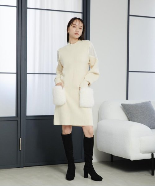 JILL by JILL STUART(ジル バイ ジル スチュアート)/フェイクファーポケットニットワンピース　WEB限定カラー:ブラック/img17