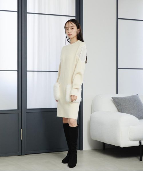 JILL by JILL STUART(ジル バイ ジル スチュアート)/フェイクファーポケットニットワンピース　WEB限定カラー:ブラック/img18