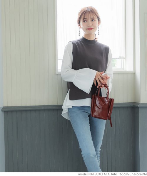 パール付きベストセットブラウス（袖フリル/2way/ペプラム/前後差/長袖/クルーネック） 人気・おすすめ｜使いやすい・旅行におすすめ 品質保証 全国発送 日本国内発送・最短翌日お届け