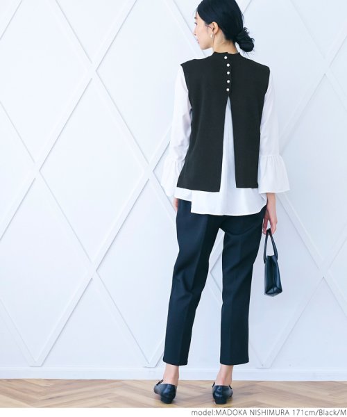 パール付きベストセットブラウス（袖フリル/2way/ペプラム/前後差/長袖/クルーネック） 人気・おすすめ｜使いやすい・旅行におすすめ 品質保証 全国発送 日本国内発送・最短翌日お届け