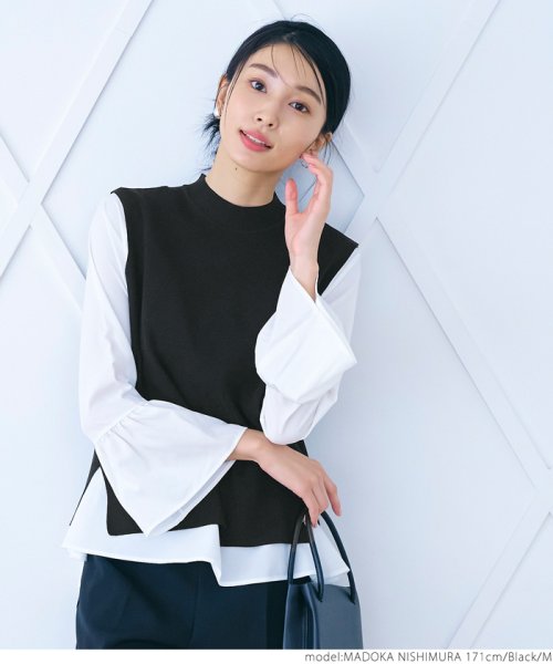 パール付きベストセットブラウス（袖フリル/2way/ペプラム/前後差/長袖/クルーネック） 人気・おすすめ｜使いやすい・旅行におすすめ 品質保証 全国発送 日本国内発送・最短翌日お届け