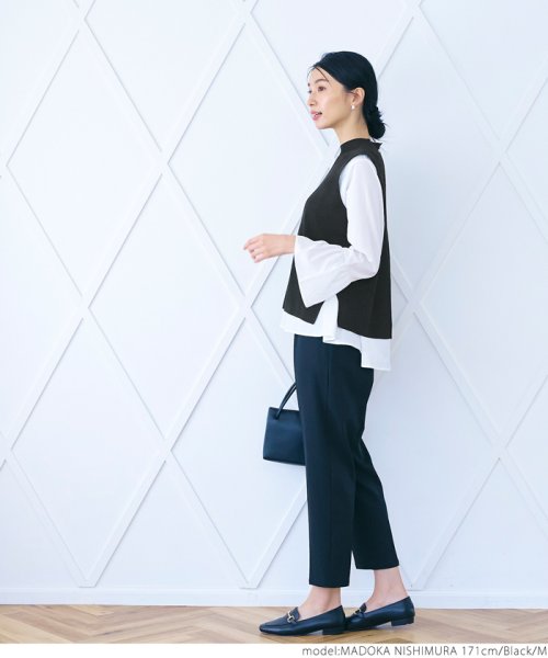 パール付きベストセットブラウス（袖フリル/2way/ペプラム/前後差/長袖/クルーネック） 人気・おすすめ｜使いやすい・旅行におすすめ 品質保証 全国発送 日本国内発送・最短翌日お届け