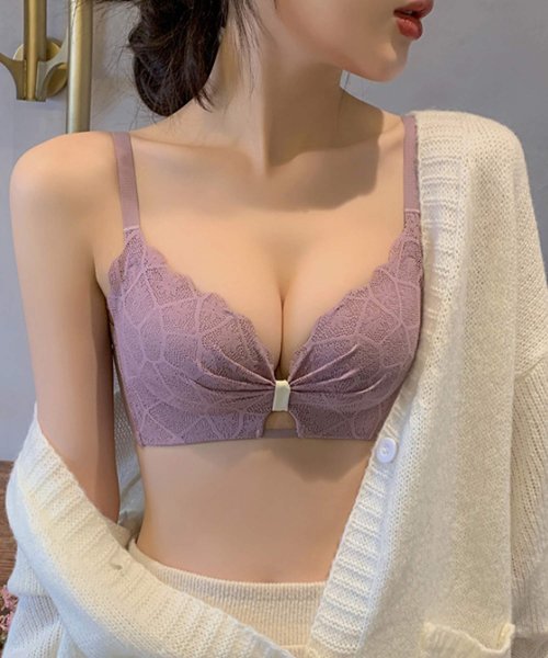ノンワイヤースカラップブラジャー＆ショーツセット 下着 ランジェリー 谷間 ブラショーツ セクシー 可愛い ブラセット ストラップ リボン レース