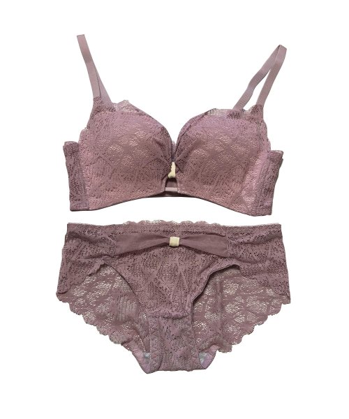ノンワイヤースカラップブラジャー＆ショーツセット 下着 ランジェリー 谷間 ブラショーツ セクシー 可愛い ブラセット ストラップ リボン レース