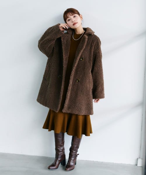 F by ROSSO　ボアダブルミドルコート by BROWN