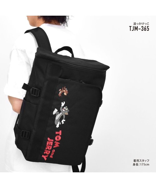 RUNNER(ランナー)/トムとジェリー リュック ボックス型 スクエア 大容量 20L a4 背面ファスナー ポケットたくさん 黒 刺繍 大人 レディース メンズ 女子 男子 女の子 /img02