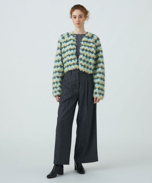 フラワーパイル ショートカーディガン 