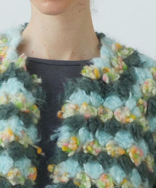 フラワーパイル ショートカーディガン 