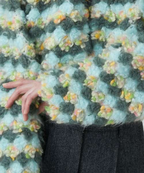 フラワーパイル ショートカーディガン 