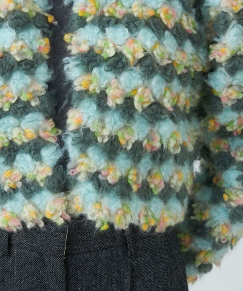 フラワーパイル ショートカーディガン 