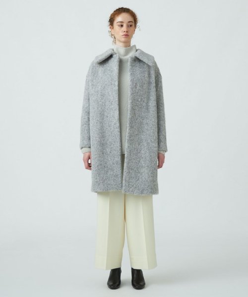 ウールアルパカバルキー ステンカラーコクーンコート 