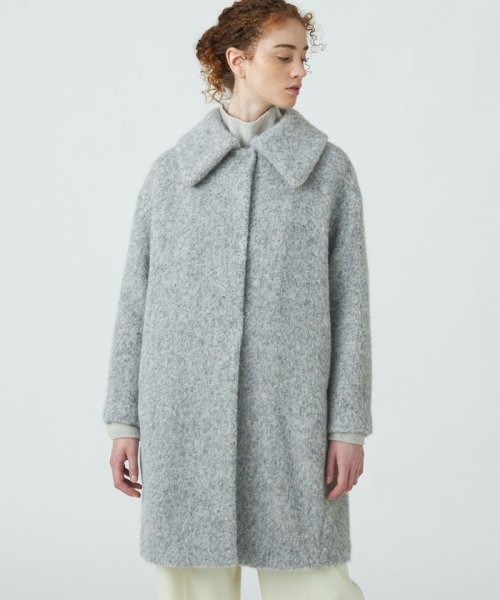 ウールアルパカバルキー ステンカラーコクーンコート 