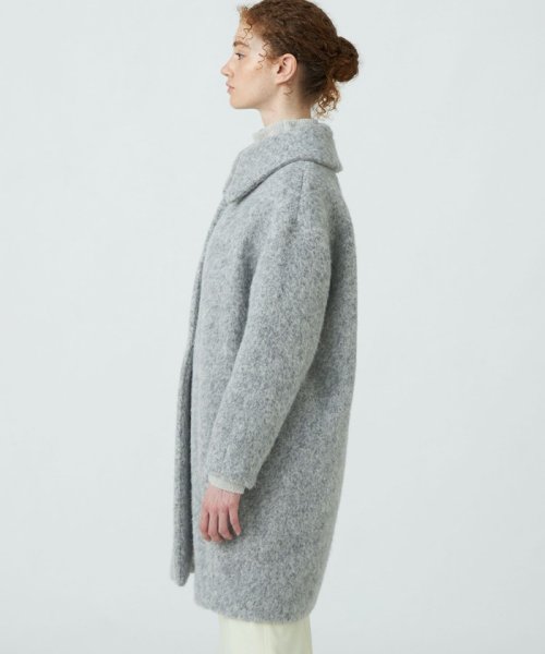ウールアルパカバルキー ステンカラーコクーンコート 