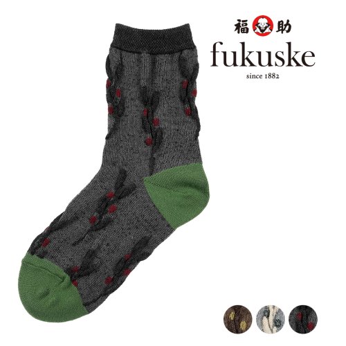 fukuske(フクスケ)/福助 公式 靴下 クルー丈 レディース fukuske ナチュラル柄 配色 国産  3263－826<br>婦人 女性 フクスケ fukuske/img01