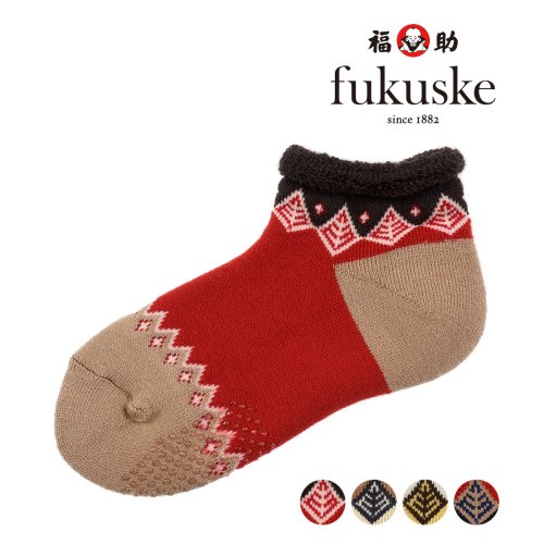 fukuske(フクスケ)/福助 公式 ルームソックス 靴下 スニーカー丈 レディース fukuske ノルディック風柄 バイカラー 総パイル  3263－869<br>婦人 女性 フクス/img01