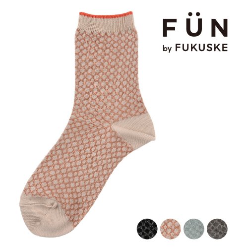 fukuske FUN(フクスケ ファン)/福助 公式 靴下 クルー丈 レディース fukuske FUN あったか ネット柄 つま先かかと補強 薄くてあったか 3262－28L<br>婦人 女性 フクス/img01