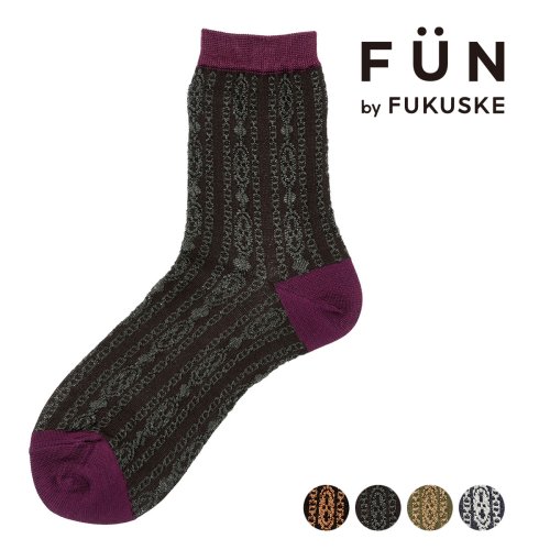 fukuske FUN(フクスケ ファン)/福助 公式 靴下 クルー丈 レディース fukuske FUN チェーン柄 つま先かかと補強  3262－63L<br>婦人 女性 フクスケ fukuske/img01