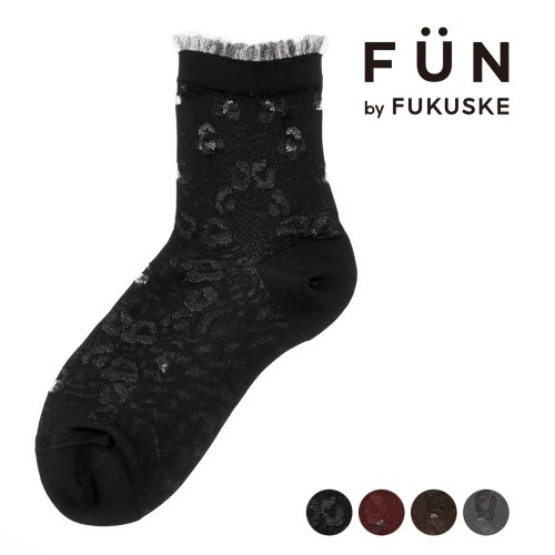 fukuske FUN(フクスケ ファン)/福助 公式 靴下 ショート丈 レディース fukuske FUN レオパード柄 つま先かかと補強  3262－65L<br>婦人 女性 フクスケ fukuske/img01