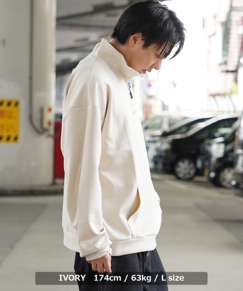 1111clothing(ワンフォークロージング)/オーバーサイズ ハーフジップ スウェット メンズ スエード トレーナー レディース ワンポイント ロゴ 刺繍 ビッグシルエット トップス 長袖/img07