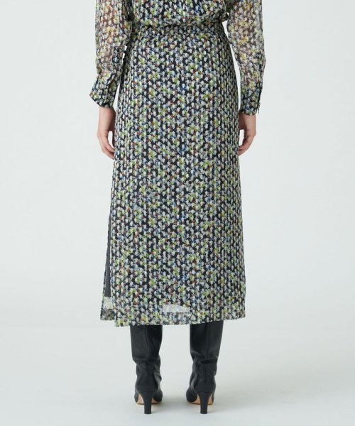 セール】レーヨンポリエステルプリント シースルーサテンスカート  