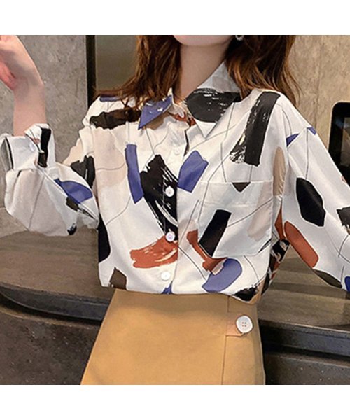 セール】ペイント柄シャツ レディースブラウス春秋(503639691  