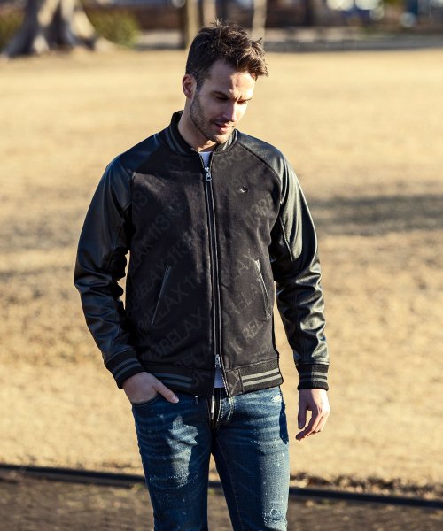 1PIU1UGUALE3 RELAX(ウノピゥウノウグァーレトレ リラックス)総柄スタジアムジャンパー 