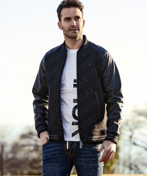 1PIU1UGUALE3 RELAX(ウノピゥウノウグァーレトレ リラックス)総柄スタジアムジャンパー 