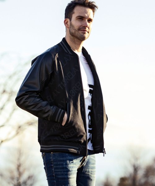 1PIU1UGUALE3 RELAX(ウノピゥウノウグァーレトレ リラックス)総柄スタジアムジャンパー 