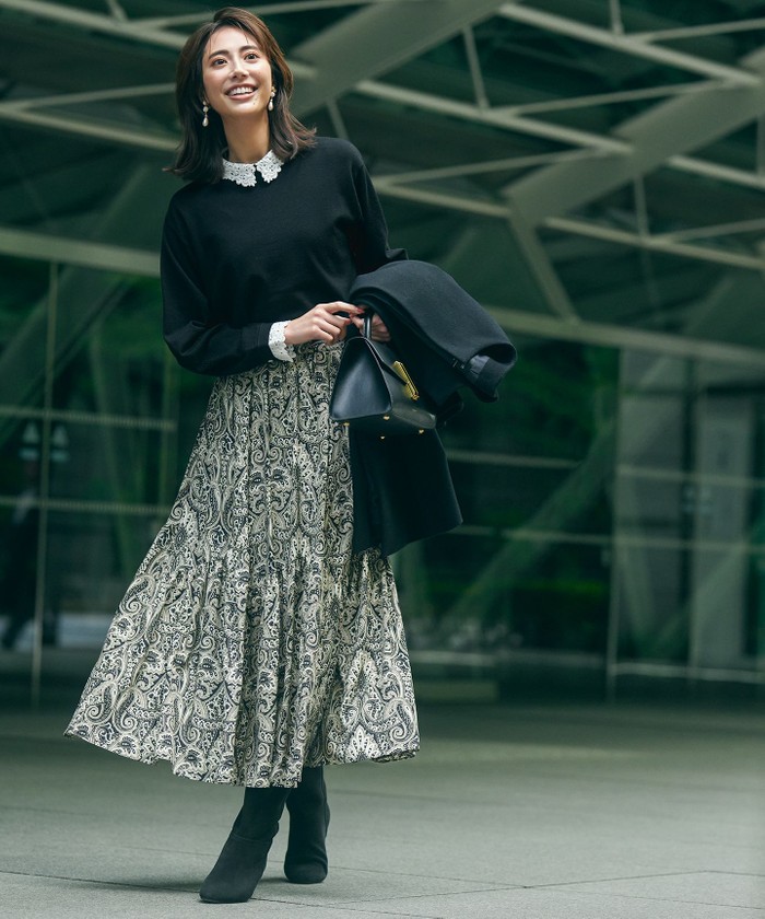 洗える】フレンチペイズリーデシン ティアードスカート(505653509