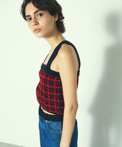 チェックニットビスチェ 