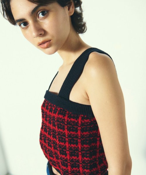 チェックニットビスチェ 