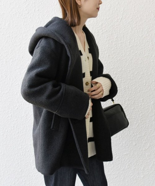 SHIPS any: ナッピング フード ショート コート 