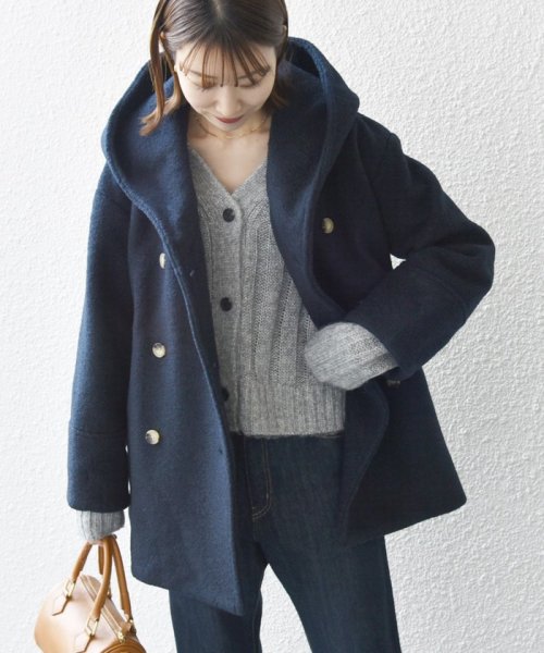 SHIPS any: ナッピング フード ショート コート 