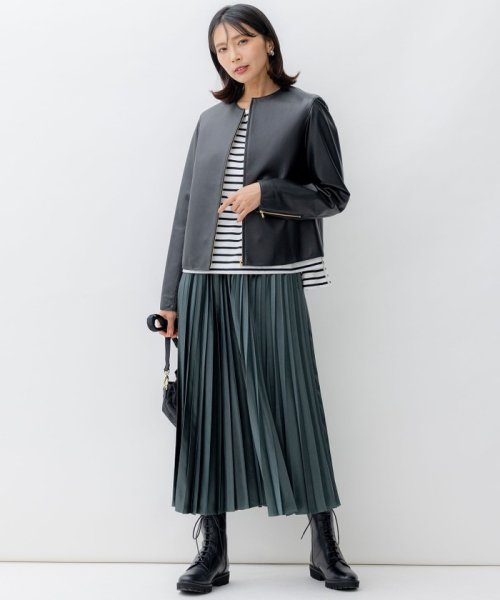 【洗える】レザーライク プリーツスカート 