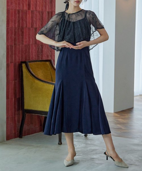 niana ニアナ 結婚式 ワンピース パーティードレス レース ケープ フレア ショート丈 キャミワンピ マーメイドスカート セット ドレス ボレロ ブラウス ニアナ ポリエステル100% 37cm