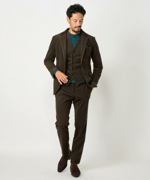 トリコットコーデュロイ千鳥格子プリントテーラードジャケット＜セットアップ対応＞ 